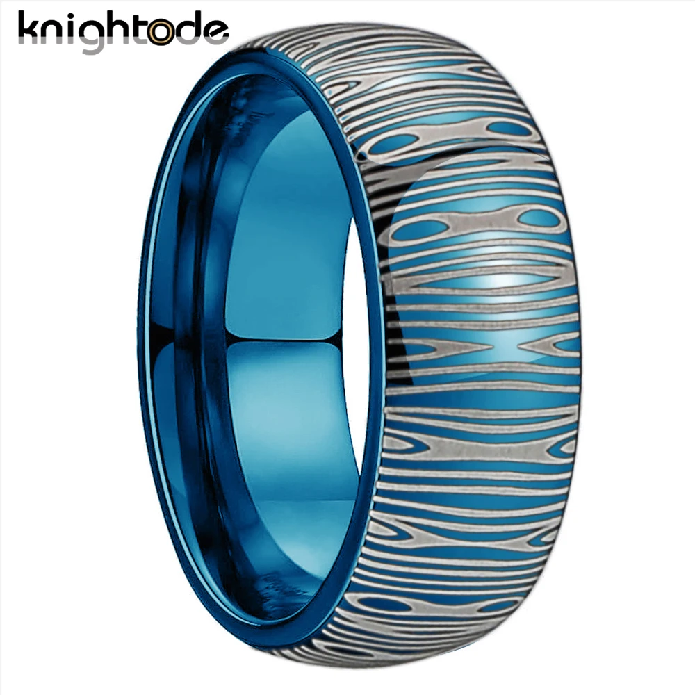 

Damascus Tungsten Carbide Engraved Rings For 8mm 6mm Men Women Wedding Band Party Jewelry Dome Polished Comfort Fit