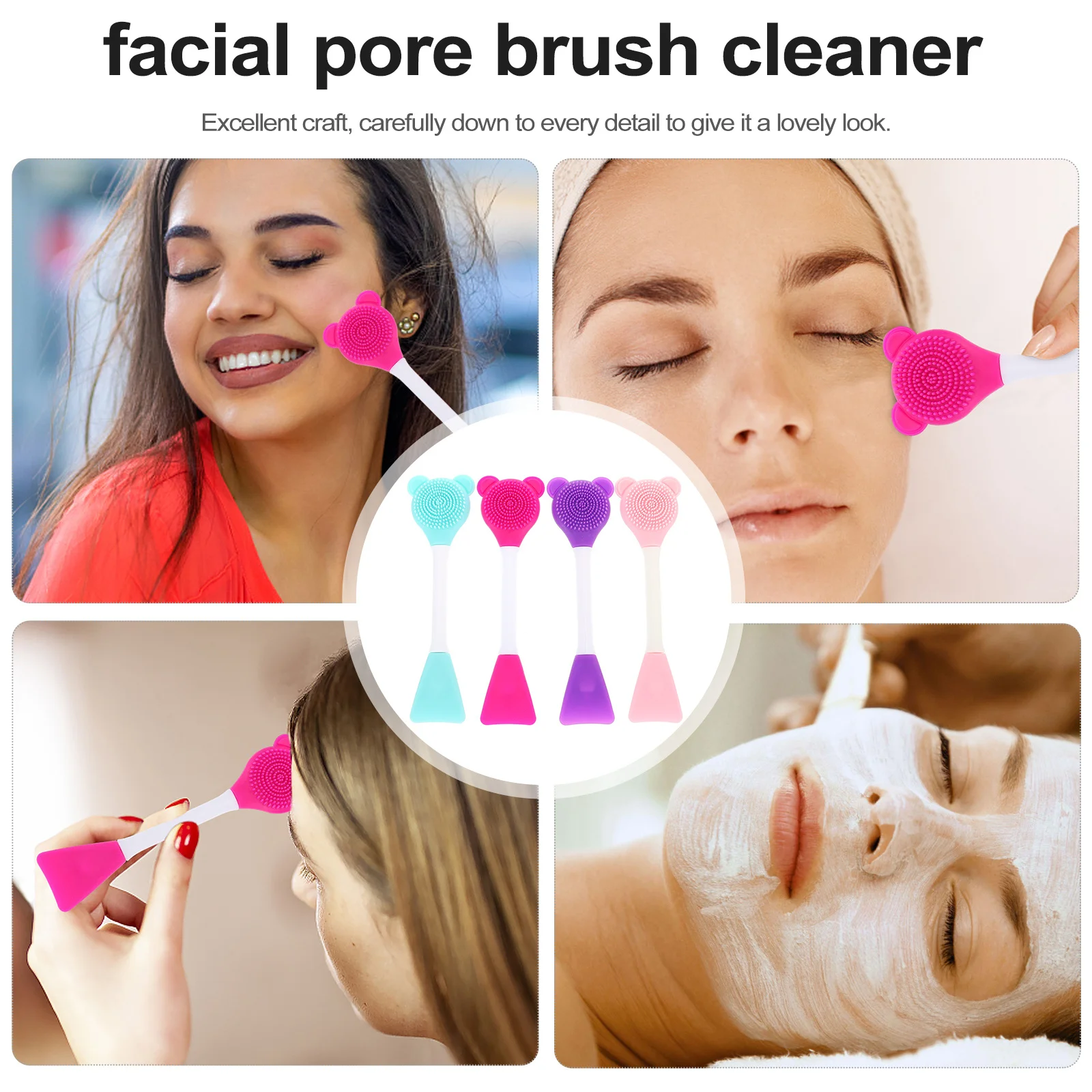 4 stuks gezichtsmaskerborstel dubbelzijdige siliconen gezichtsreinigingsborstel poriereiniger schoonheidstool voor huidverzorging gezichtsmasker applicator