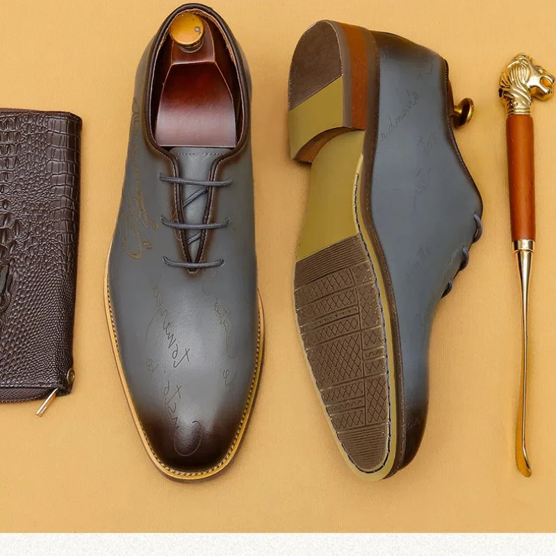 platform brown dress shoes men Luxury Men's Genuine Leather Work Boots / Casual Lace-up Platform Shoes / Fashion Driving Shoes