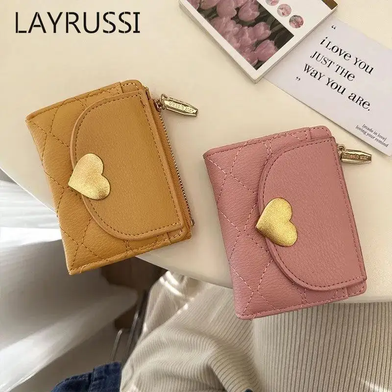 LAYRUSSI New Arrival Fashion Heart Purse Leather Wallet Female Coin Purse Multi-card Wallet Women Short Style Card Holder Wallet