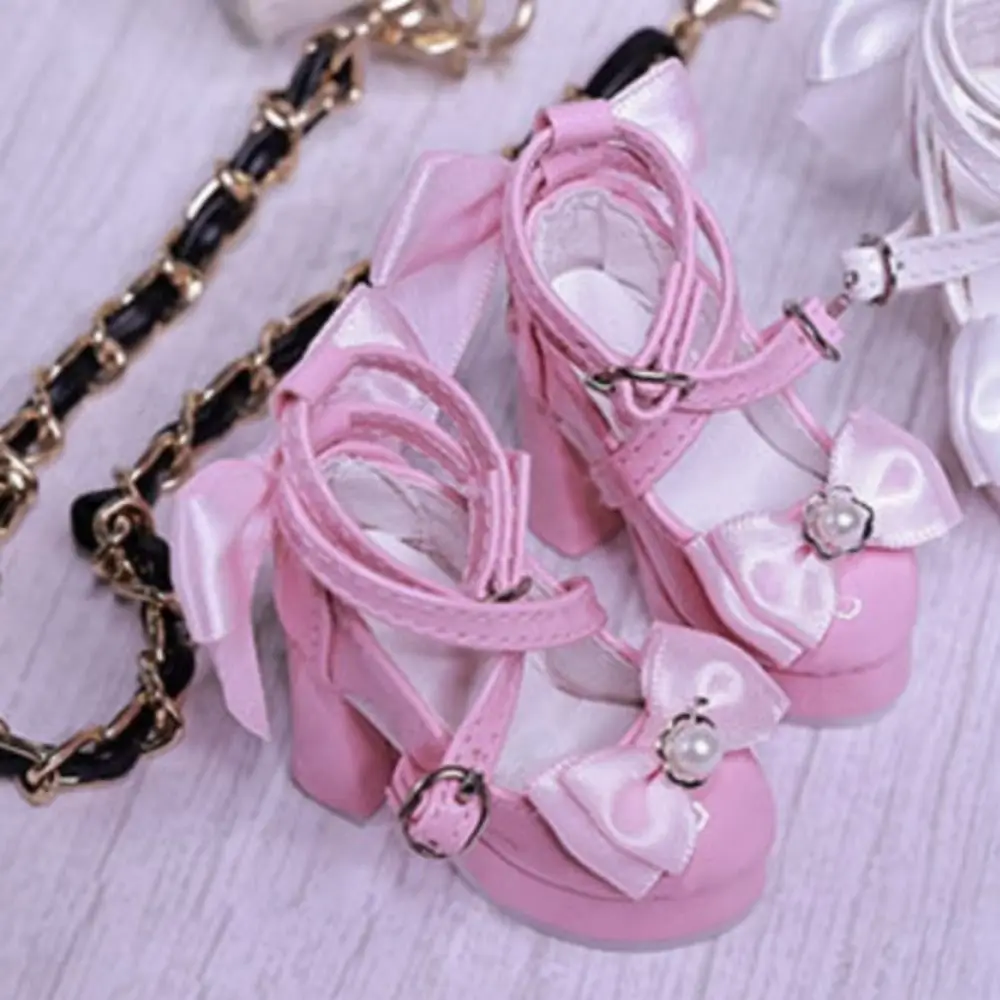 1 par 1/3 y 1/4 BJD Bowknot tacones altos zapatos de muñeca de PU con perlas zapatos de muñeca de vestir delicados elevados 1/3 y 1/4 muñecas BJD