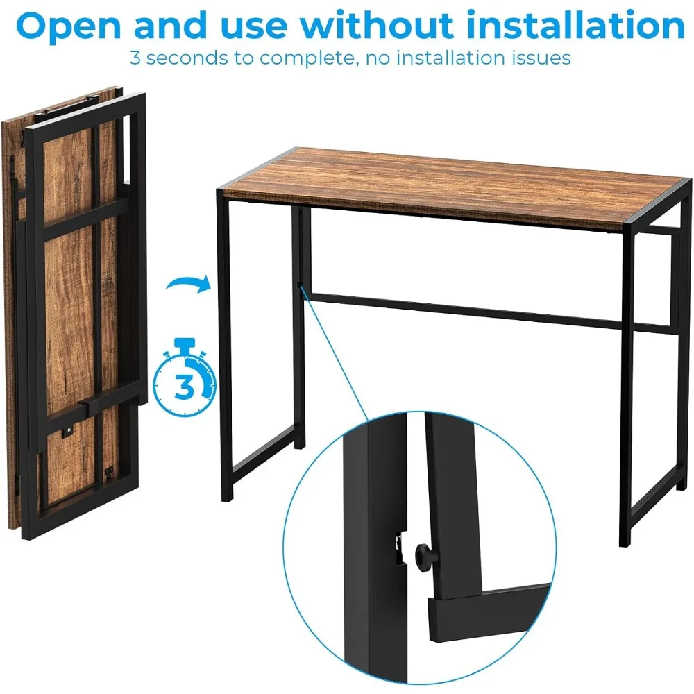 Compact Folding Desk 35.4 for Small Spaces - Space-Saving, Easy Setup Home Office Desk with Foldable Table for Computer Use