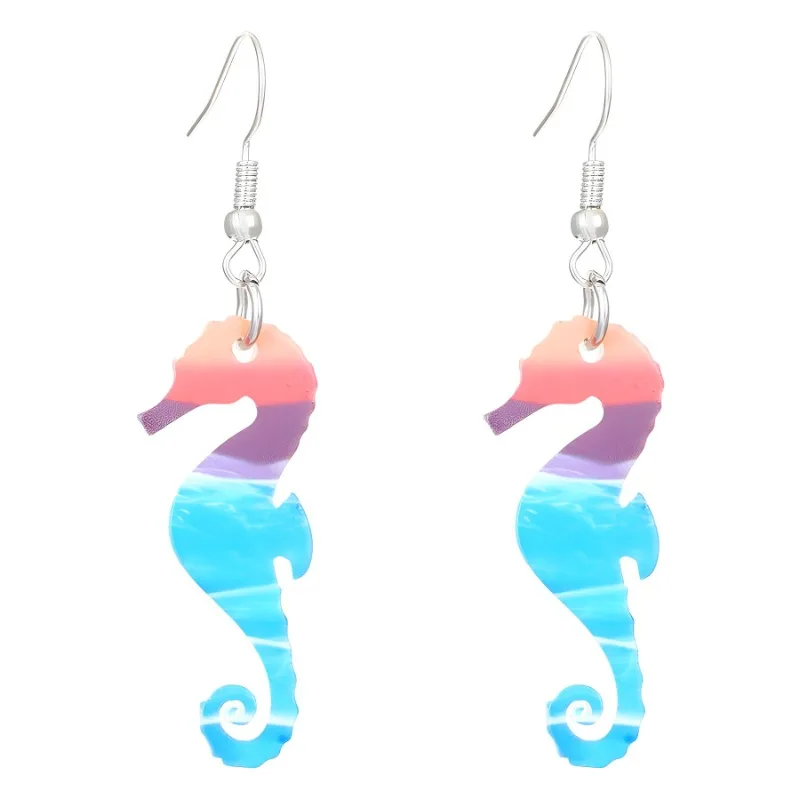 Blue Bohe Acrylic Shell Starfish Turtle Dangle Earring For Women Summer Beach Sea Horse Drop Geometric Earring Fashion Jewelry