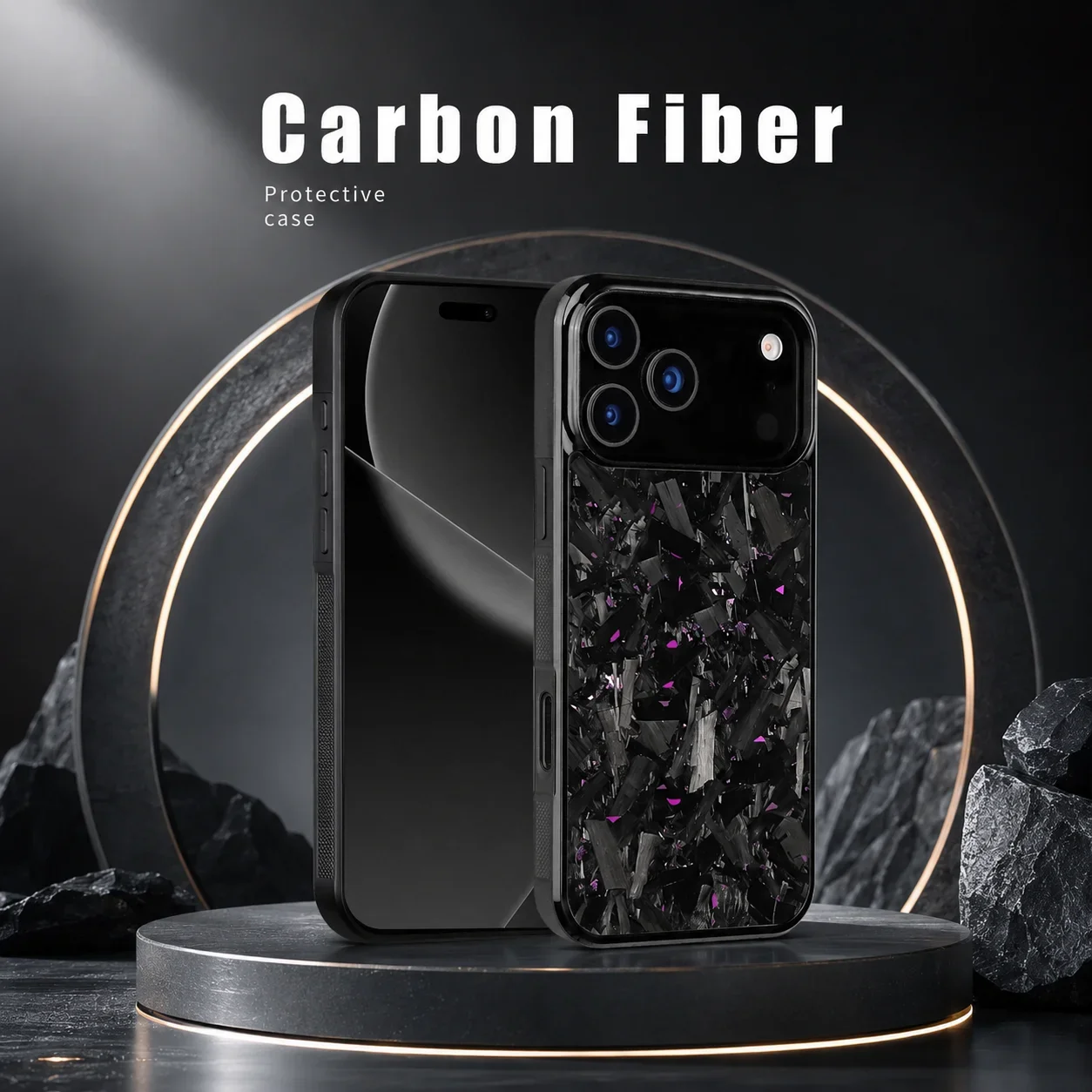 Real Carbon Fiber Geometry Case For iPhone 18 17 Air 16 15 14 13 Pro Max Square Anti-Fingerprint Protective Armor Phone Cover