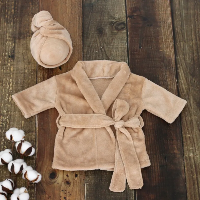 Bathrobe New 2PC Headscarf and Pajama Newborn Photography Photography Clothing Set Baby Full Moon Take Photos Accessories Props image 6