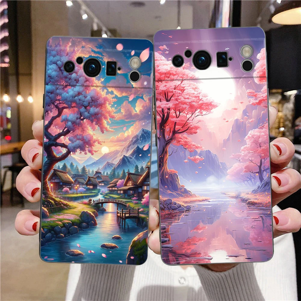 Pink Spring Cherry Blossoms Phone Case Cover for Google Pixel 8 7 6 7A 6A Pro 5G Shockproof Silicone Soft 8 Pro 5G Shell Capas