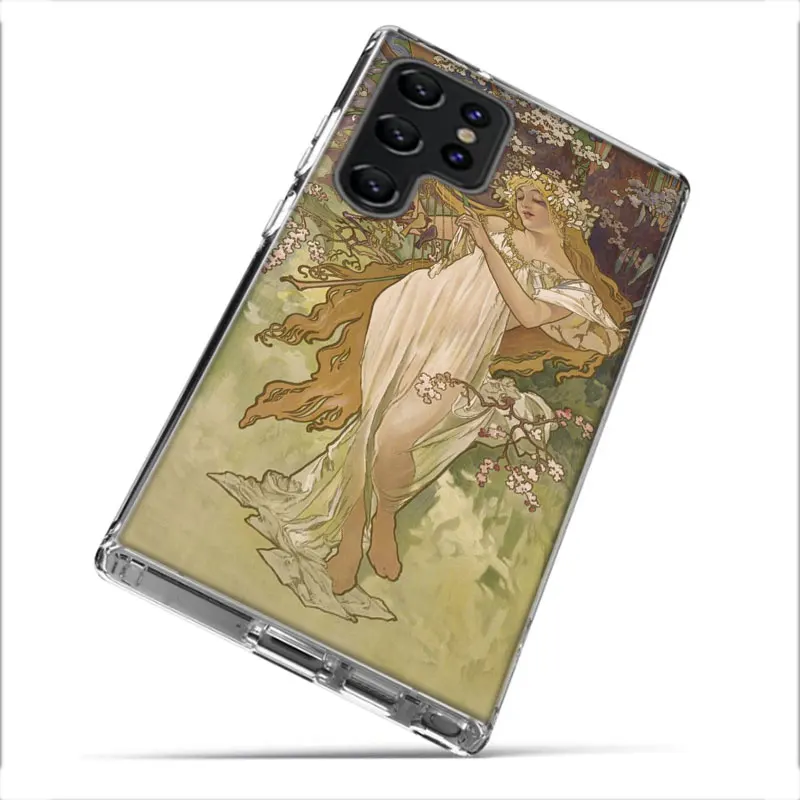 Alfons Mucha Primavera Clear Phone Case For Samsung Galaxy S21 S20 S23 FE S24 S22 Ultra Capa S10 S9 S8 Plus S10E Cover Shell Coq