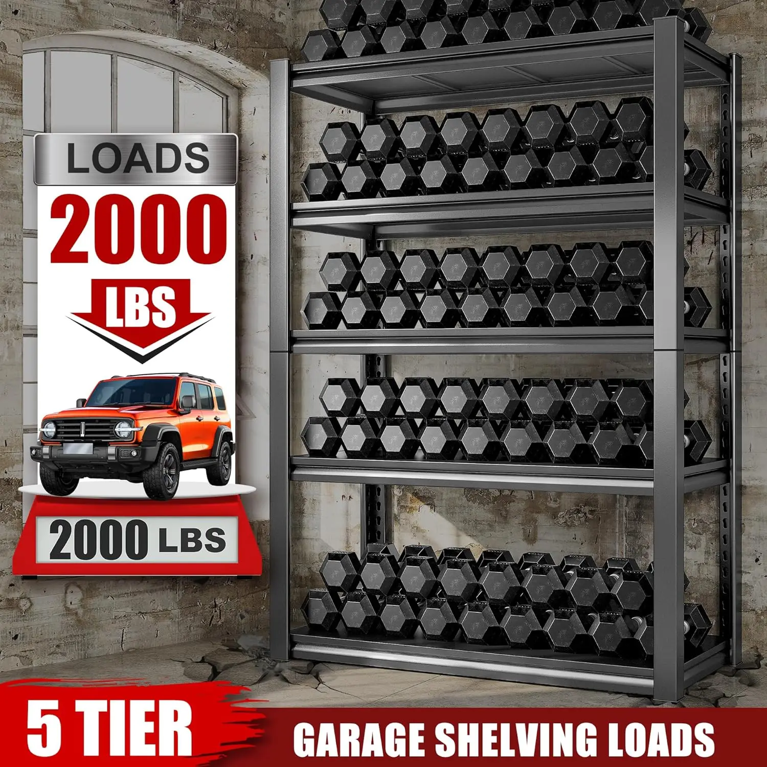 Étagères de Rangement de Garage RapDuty, 72 Pouces, H, Charge 2000 LBS, Métalliques Réglables pour le Stockage à 5 Niveaux