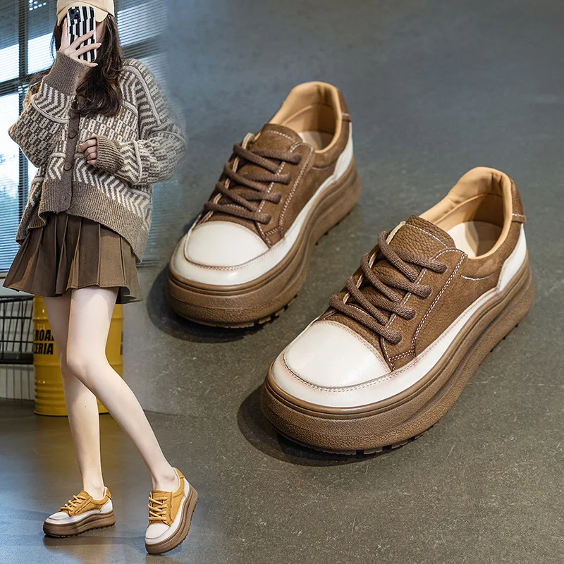 

Женские туфли 2026: повседневные, на плоской подошве, на шнуровке, с цветовыми блоками, в ретро-стиле, из мягкой кожи, для медсестер