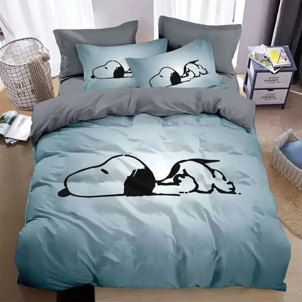 NEUES Anime S-Snoopy Bettwäsche-Set, Cartoon-Bettbezug für Kinderzimmer, Bettwäsche für Jungen und Mädchen, Einzelbett, Doppelbett, King-Size-Bett für Teenager, beste Geschenke