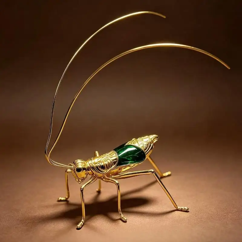 Golden Grasshopper Ornament Chinese Style Retro Enamel Craft Premium Tabletop Decor for Home Bookshelf Housewarming Gift