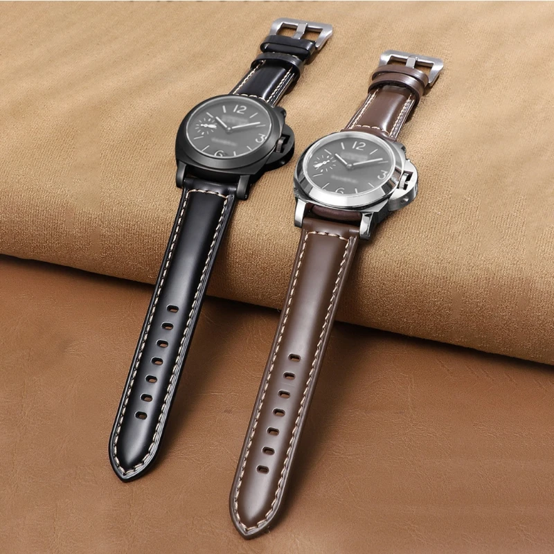 Genuine Leather Watch Strap 20mm 22mm 24mm 26mm Glossy Universal Watch Band for Panerai for Samsung Belt Bracelet Accessories