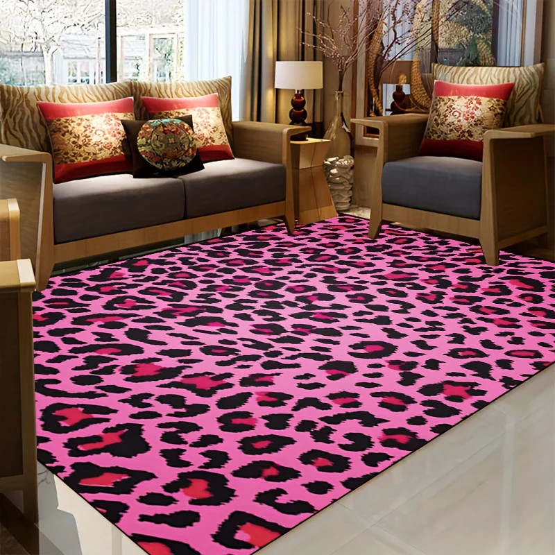 APink Leopard Print Decor Area Rug, Stylish Non‑Slip Floor Mat for Living Room, Bedroom, Dorm and Home Interior Decoration
