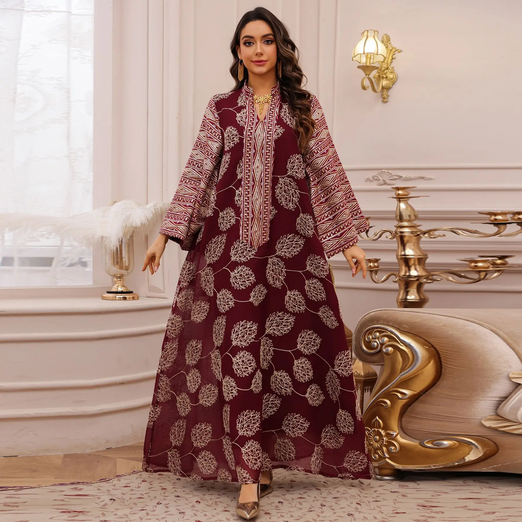 

Muslim Embroidered Sequin Long Robe plus Size Women's Dr Cross-Border Middle East Sle Evening Gown Traditional Ethnic Wear