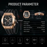 TSAR BOMBA TB8224Q Men's Rose Gold Tone Tonneau Quartz Chronograph Watch, Sapphire Crystal, 5ATM Water Resistant, Business Style photo 5