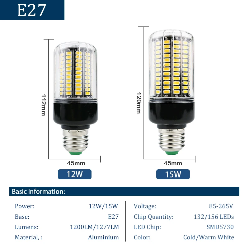 Imagem -03 - Lâmpada de Milho Led de Alto Brilho E27 E14 3.5w 5w 7w 9w 12w 15w Ac85v265v Frio Quente Branco