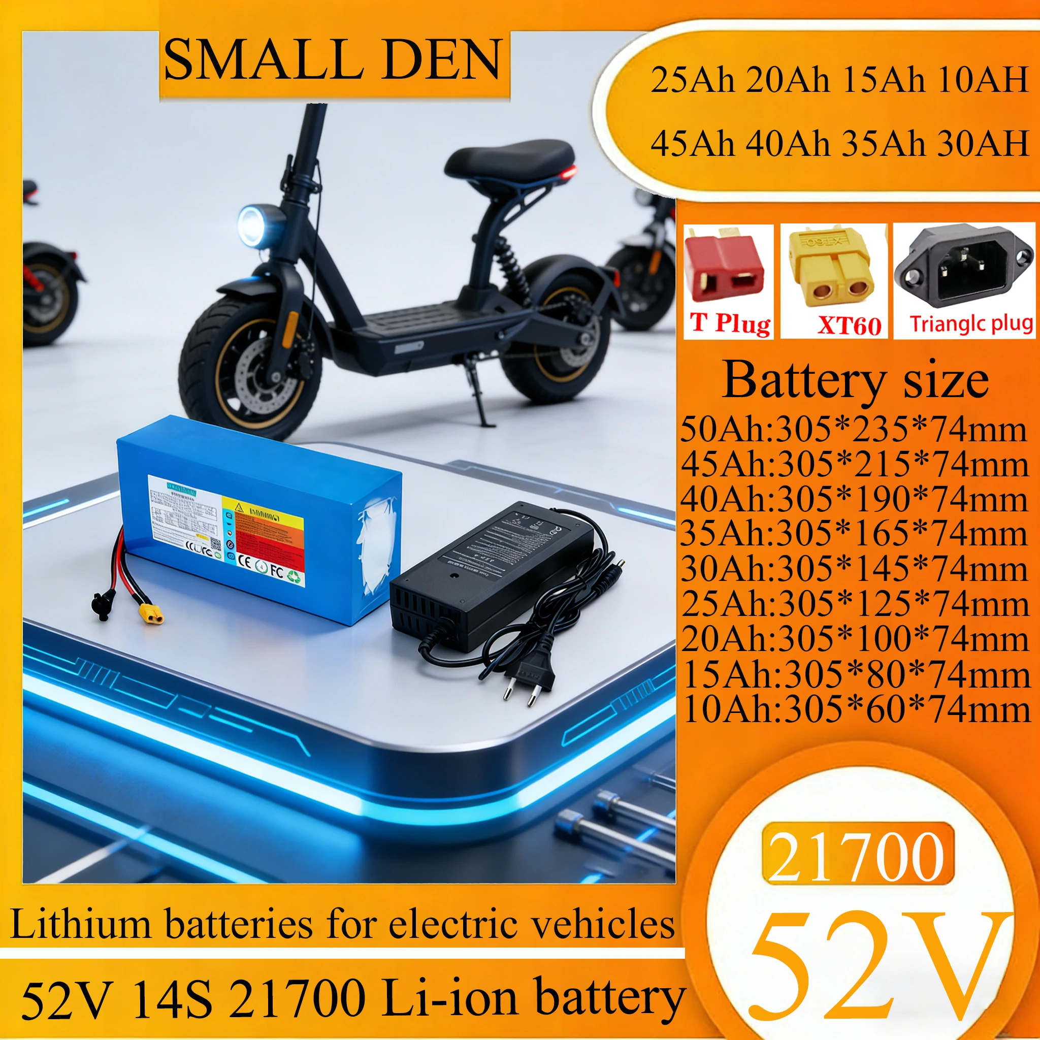 

НОВЫЙ литий-ионный аккумуляторный блок 52В 50Ач 45Ач 35Ач 15Ач 21700 0-2000Вт для мощных электрических инструментов и транспортных средств со встроенной BMS + зарядное устройство 5А