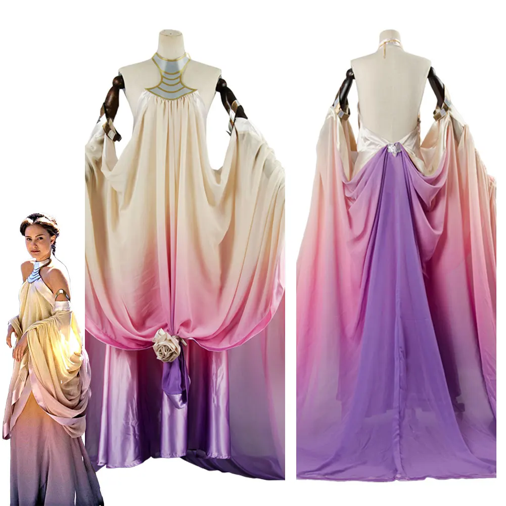 

Movie Space Battle Women Padme Cosplay Amidala Costume Wigs Fantasy Outfit Lake Dresses Clothes Fancy Dress Up Party Suits