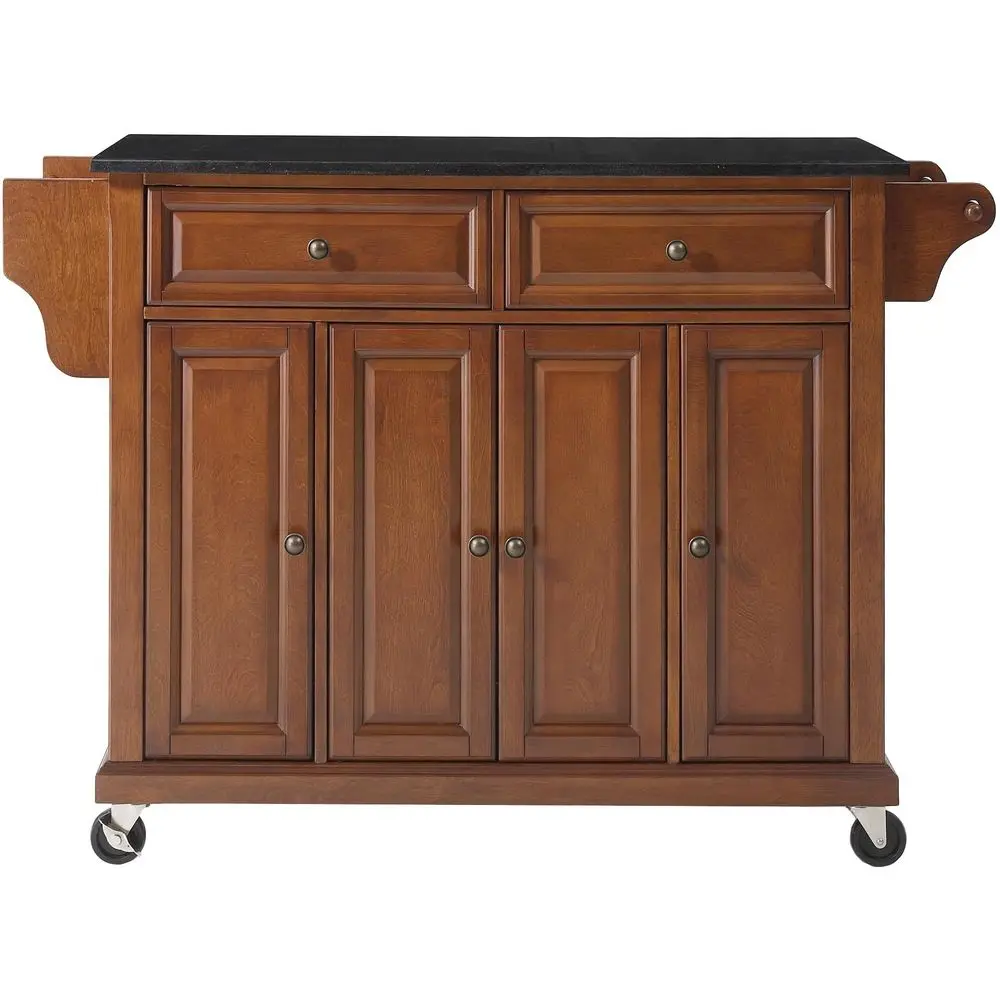 

Full Size Granite Top Rolling Kitchen Island Storage Cart, Microwave Stand, Spice Rack, Cherry