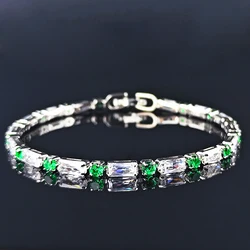 2024 New green color Rectangle PrincessBracelet Bangle for Women Anniversary Gift Jewelry Wholesale Moonso S8252