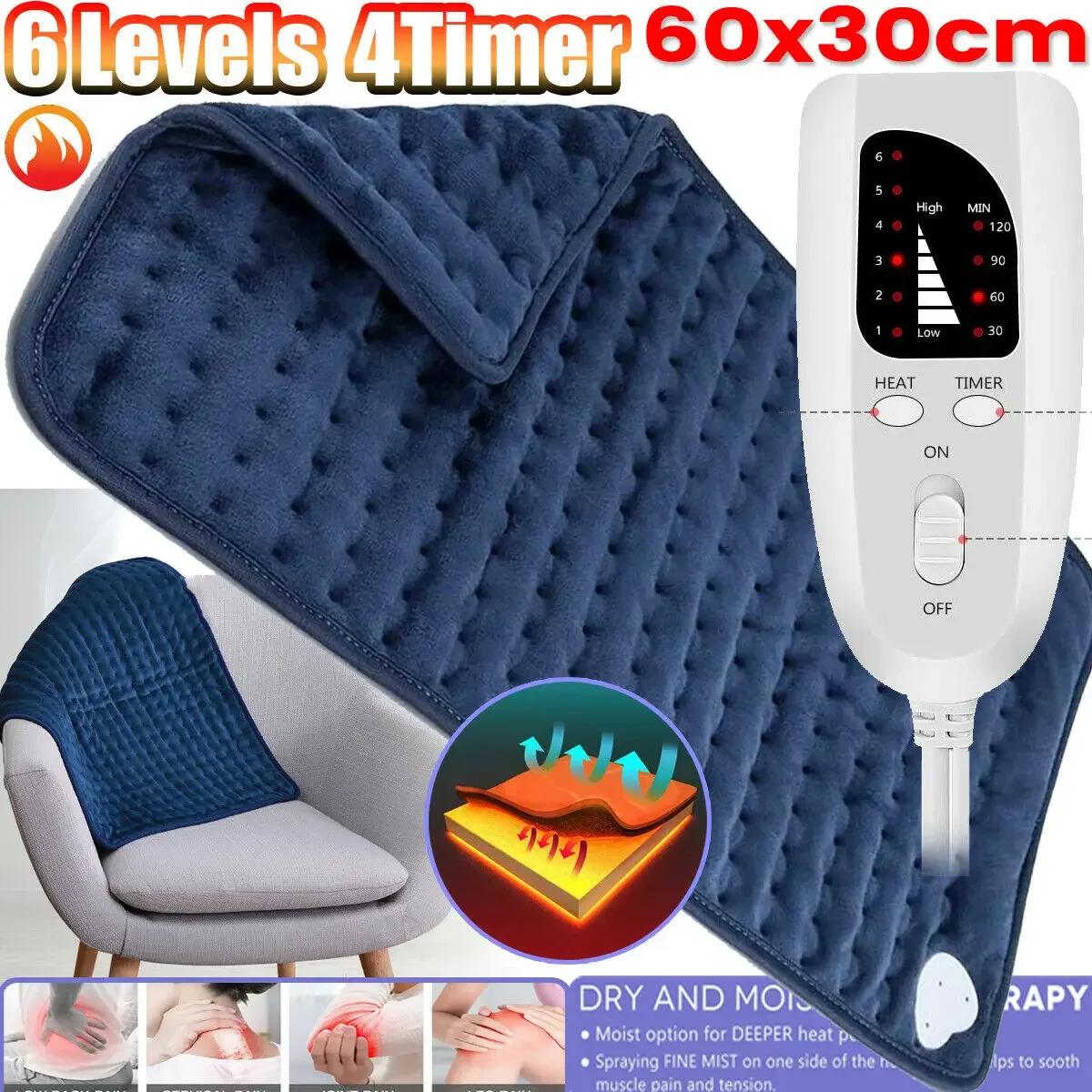 

Electric Heating Pad for Back Pain Relief Winter Warmer with Heat Controller for Shoulder Neck Spine