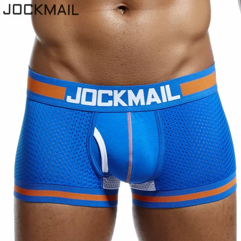 JOCKMAIL Brand Men Mesh Underwear Boxers calzoncillos hombre Gay Sleepwear Cueca Boxer Breathable Crotch Cotton Panties shorts