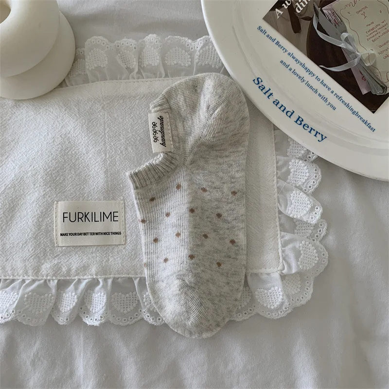 4 Pairs Women's Short No-show Socks Breathable Spring Summer Korean Style Dot Boat Socks Autumn Cotton Woman Socks High Quality