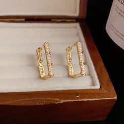 New Korean Style Niche Full Rhinestones Geometric Square Temperament Simple Personality Light Luxury High-end Ear Rings