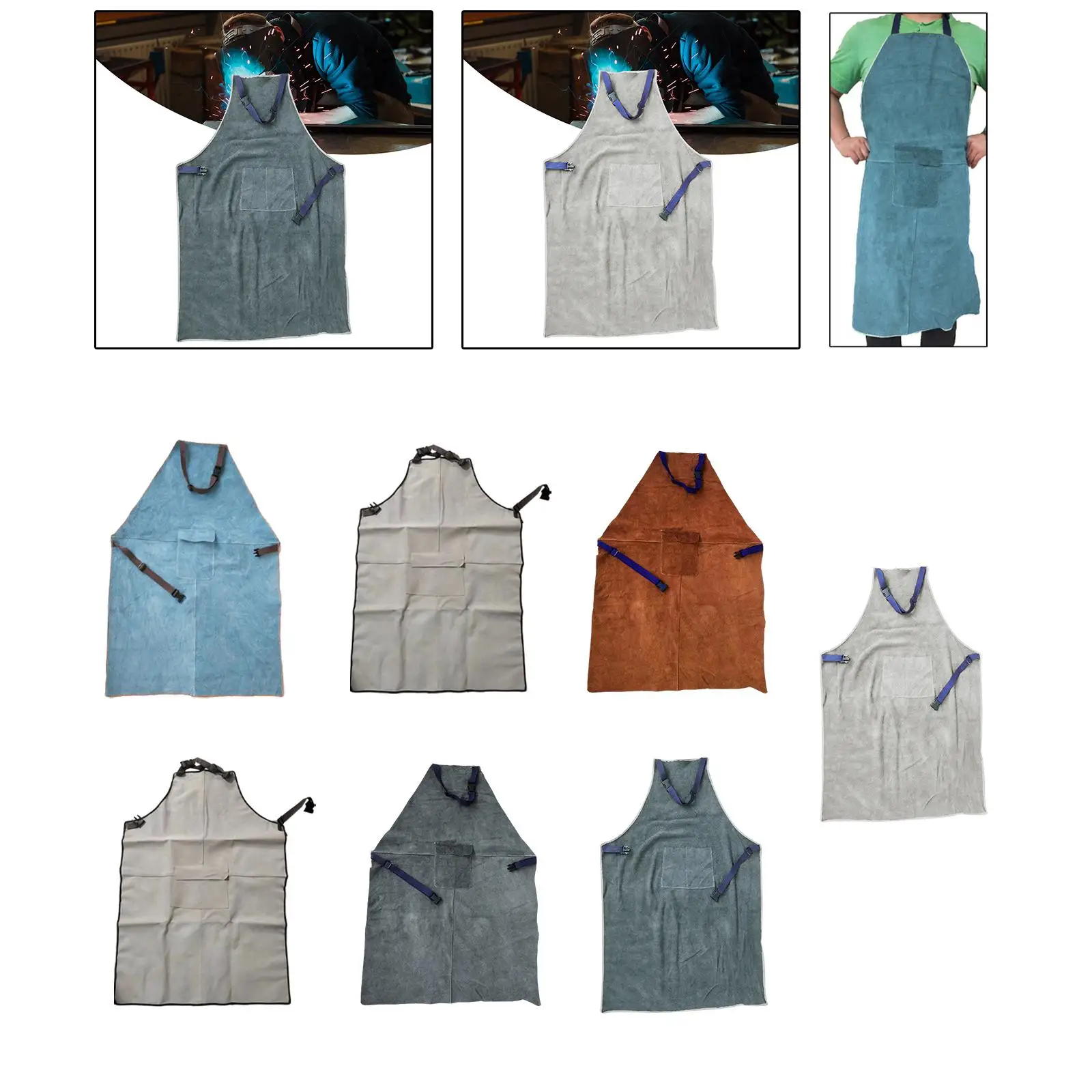 Welding Protective Apron Anti Scald Cowhide Clothes with Buckle Closure Pocket for Carpenter Mechanic Workshop Work