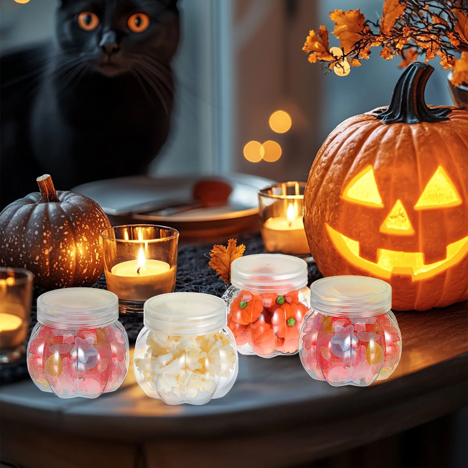 

12Pcs Clear Pumpkin Candy Jars Practical Containers for Small Snacks and Festival Props Pumpkin Candy Jars Storage Holder