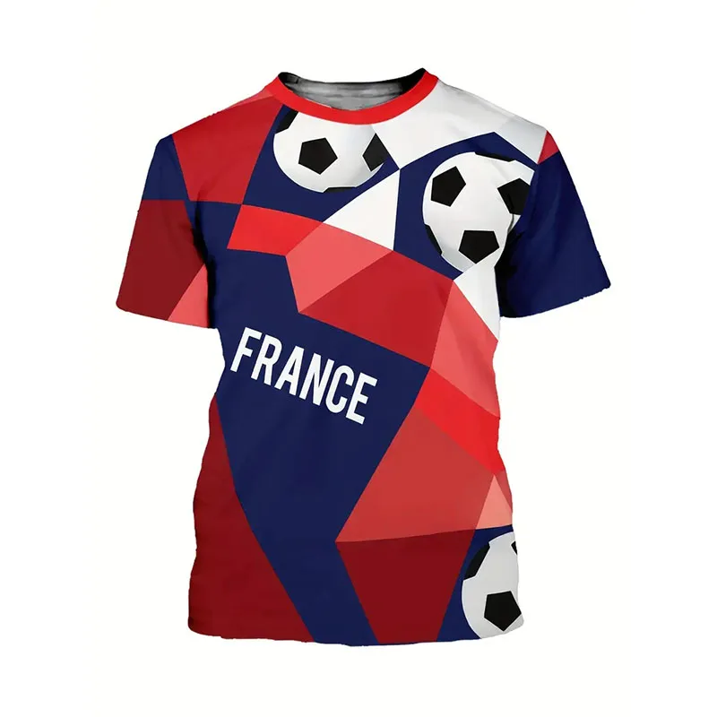 France Retro Flag Print T-shirt Street Casual Harajuku Men's Clothing Oversized T Shirts Football Cock Harajuku Pattern Tee Top