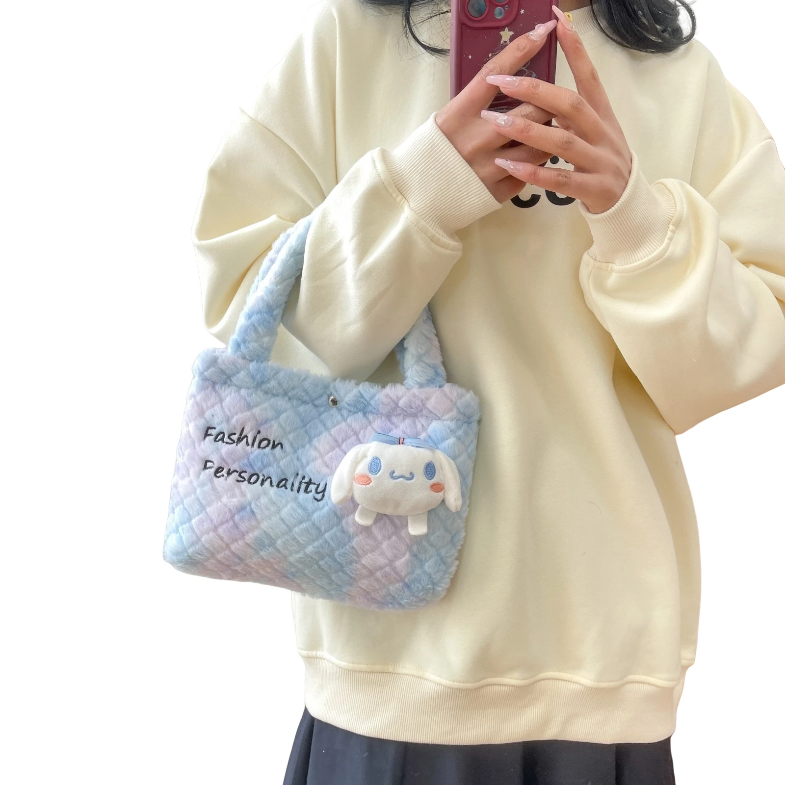 Nuevo Sanrio Kuromi bolso de mano de felpa de doble cara, bolso cruzado de Anime de dibujos animados, bolsas de almacenamiento de viaje para cosméticos, regalos para mujeres y niñas