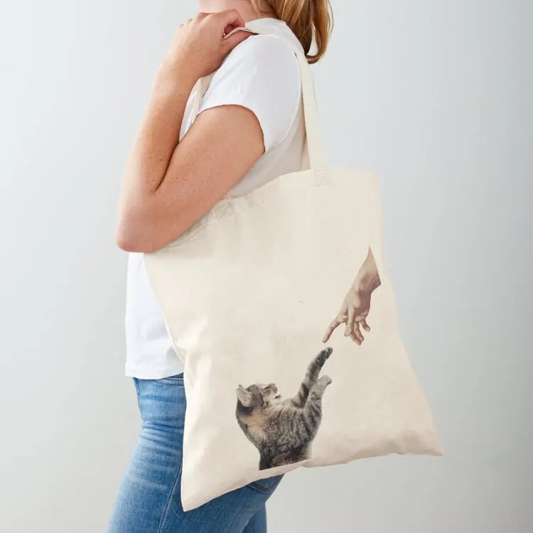 

Adam and god hands, cat paws Tote Bag custom canvas bag canvas shopping bag shopper woman Women's tote