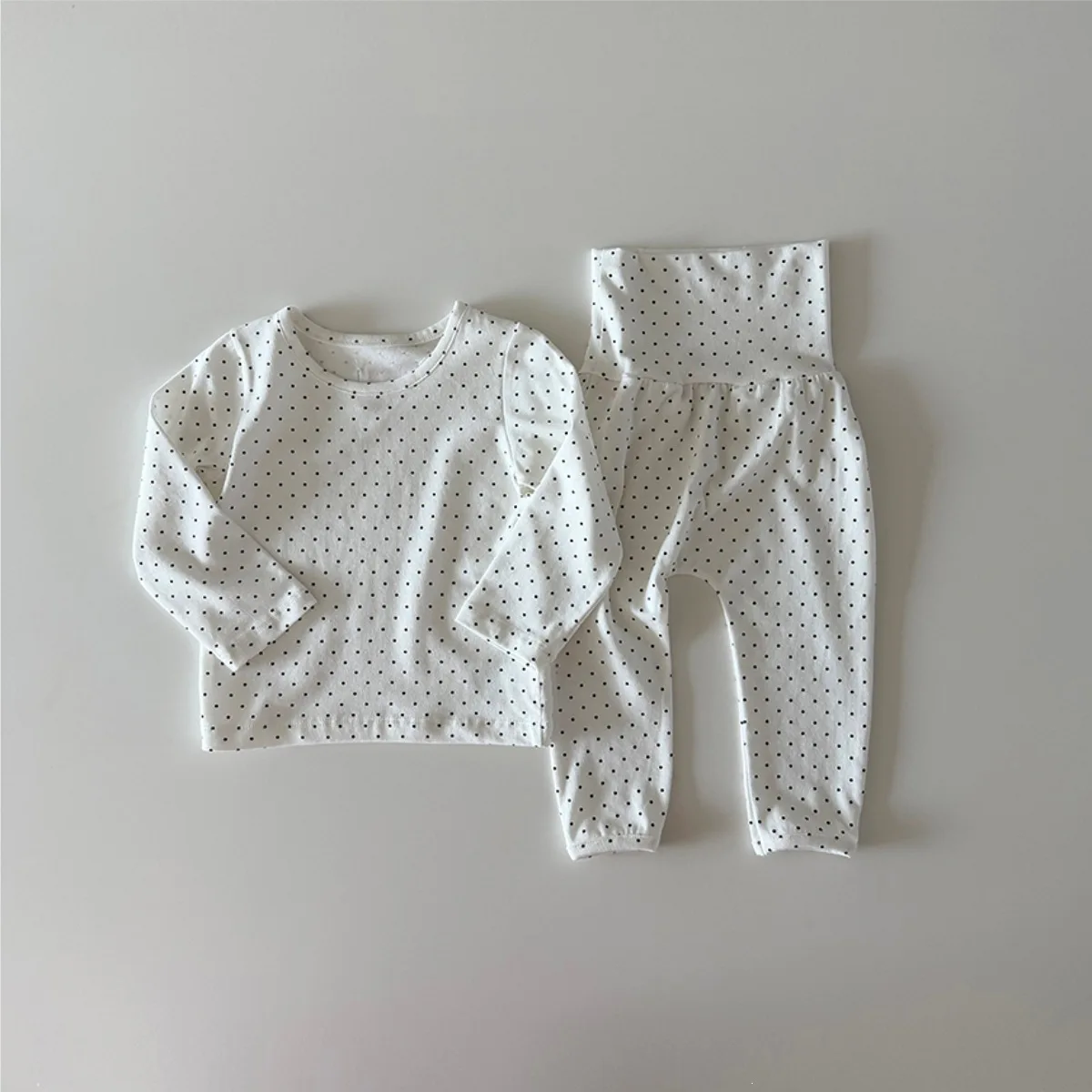 2026 Autumn New Baby Long Sleeve Home Clothes Set Boy Girl Polka Dot T Shirts + High Waist Pants 2pcs Suit Infant Cotton Outfits