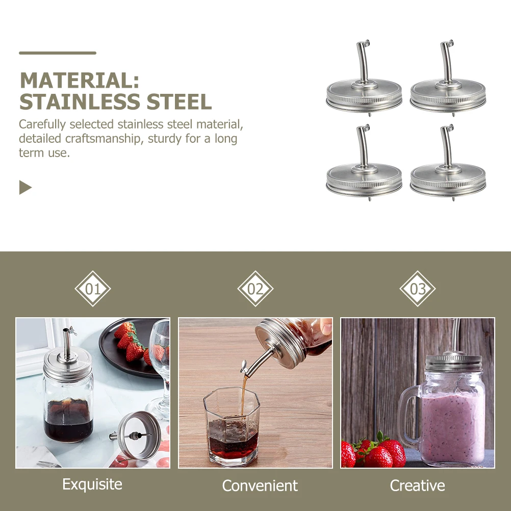 

4Pcs High Quality Stainless Steel Oil Pour Spouts Jar Lids Suitable For Condiments And Liquids