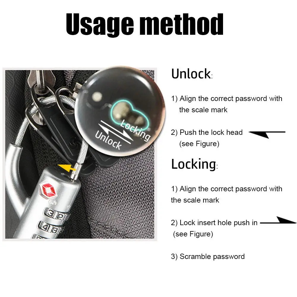 Combination Lock TSA Customs Lock Luggage Suitcase Backpack Password Lock Padlock with Steel Cable