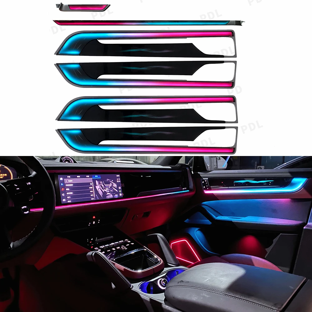 64 color Ambient Light For 2024-2026 Porsche Cayenne Atmosphere Light Car Interior Speaker cover lighting APP/Screen control