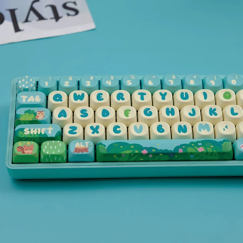 Green Forest PBT Keycaps Set,130 Keys MOA Profile Custom Doubleshot Key Cap For MX Switches Mechanical Keyboards 60% 75% 100%
