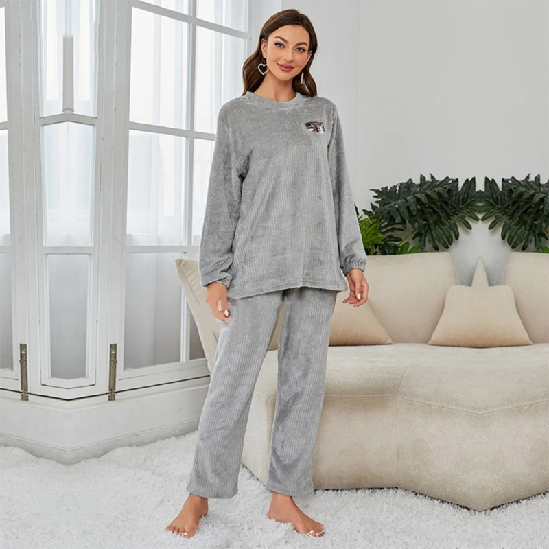 Women\'s Soft Warm Coral Fleece Pajamas  Set,Long Sleeve Pullover Top and Pants,PJ Set Winter Pajamas Sets Gift