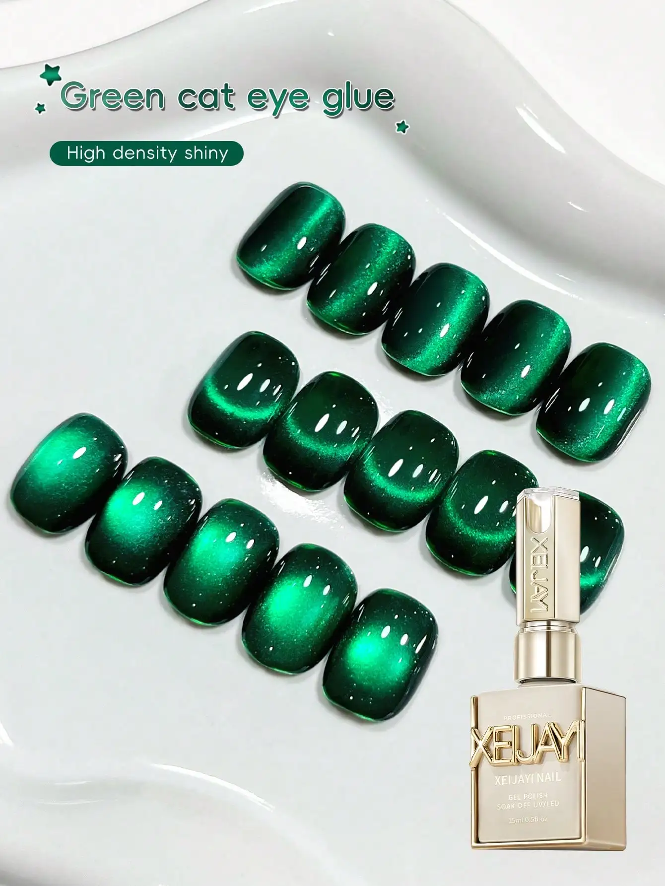 1 Stück grüner Cat-Eye-Gel-Nagellack, professionelle Salonqualität, einfach aufzutragen, perfekt für Heim-Maniküre und Nagelkunst-Enthusiasten.