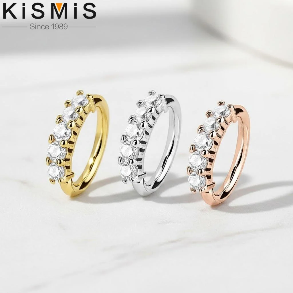 Aros para la Nariz, Aros Pequeños, Piercings para el Septum y Rook, Joyería Corporal en Oro Rosa, Plata y Circonita Transparente