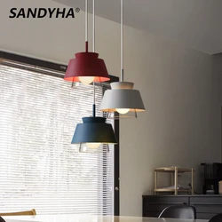 SANDYHA Nordic New Color Iron Art Glass Hanging Lamp for Kitchen Dining Table Pendant Lights Living Room Bedroom Led Chandeliers