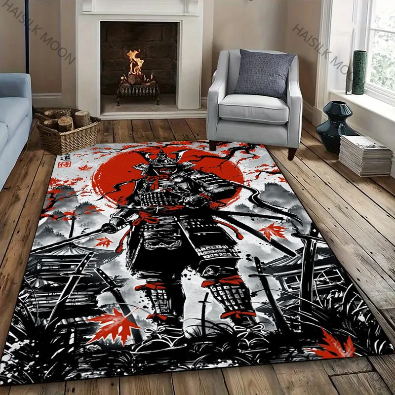 Japanischer Samurai-Teppich, bedruckt, geeignet für Kinderzimmer, Schlafzimmer, Wohnzimmer, langlebig, rutschfest, große Matte, weicher Teppich, schöne Geschenke