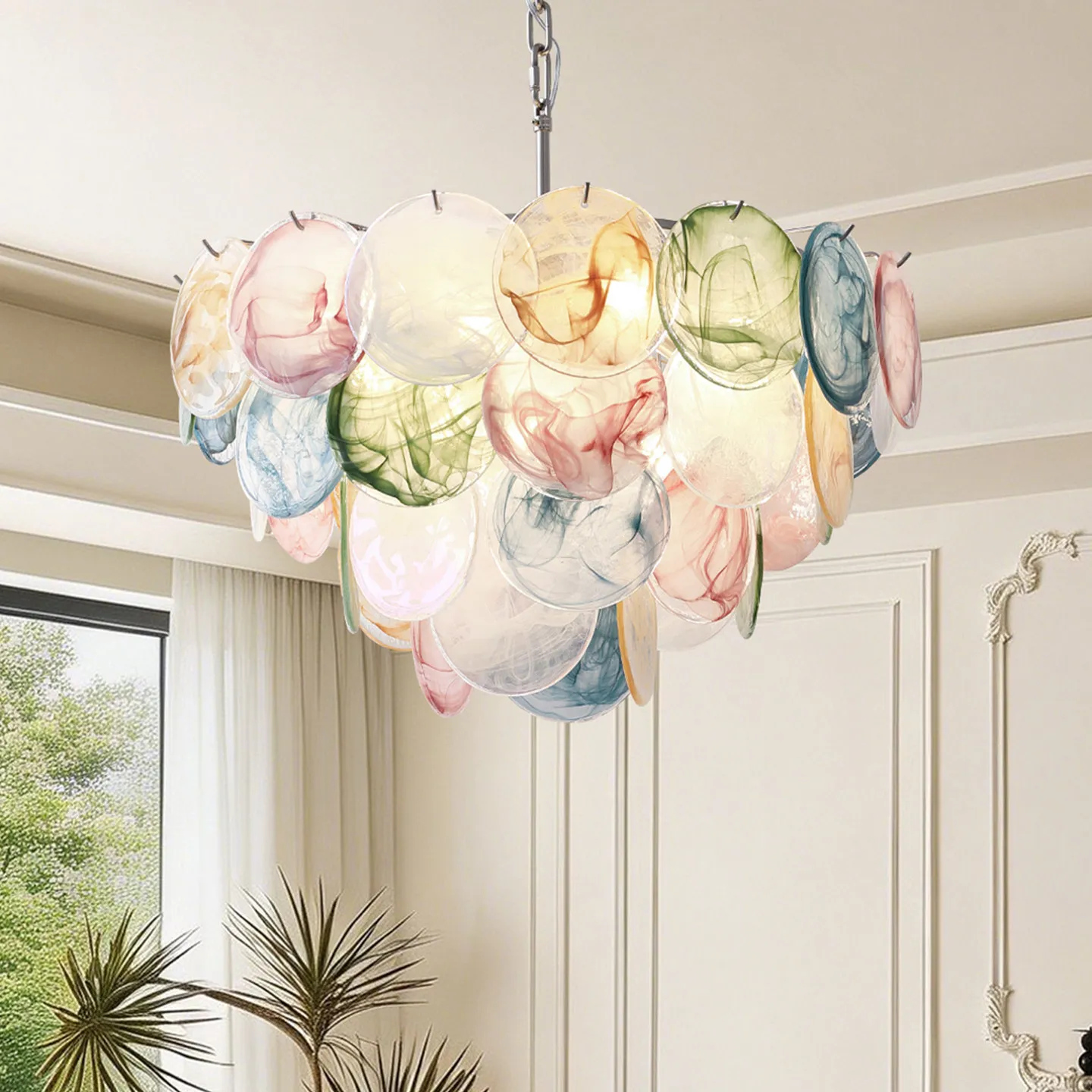 French Colored Glass Chandelier Light for Living Room Bedroom Bathroom Home Decor Ceiling Lamp Pendant  Indoor Lighting Fixture
