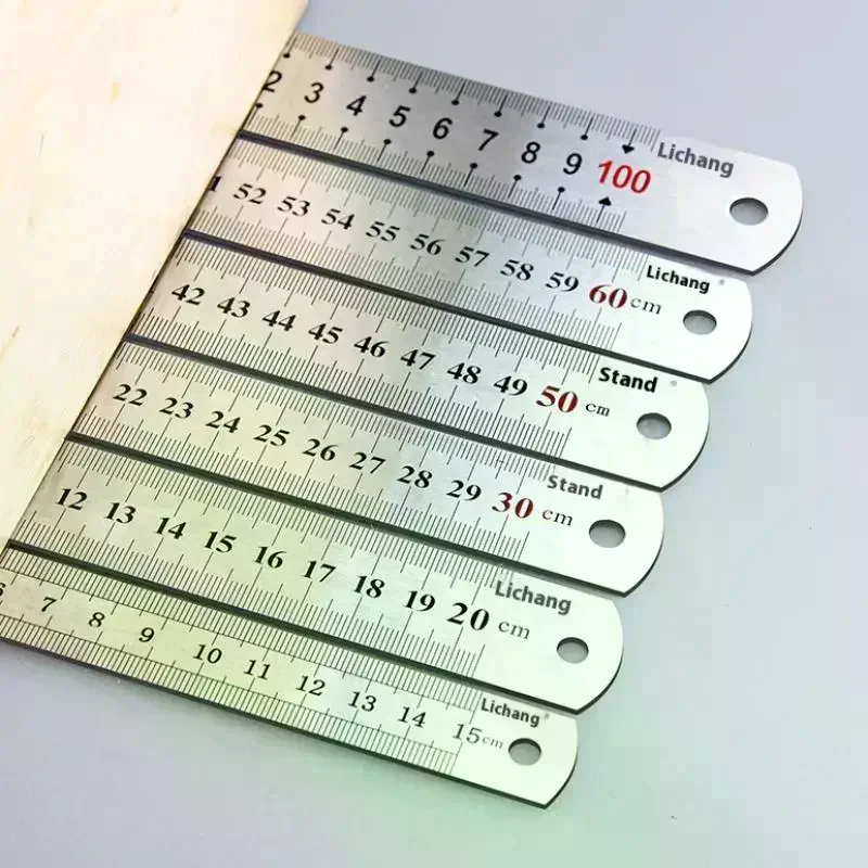 1Pcs 15/20/30/40/50/60/100cm Stainless Steel Metal Straight Ruler For Home School Precision Measuring Tool Drawing Tool Supplies