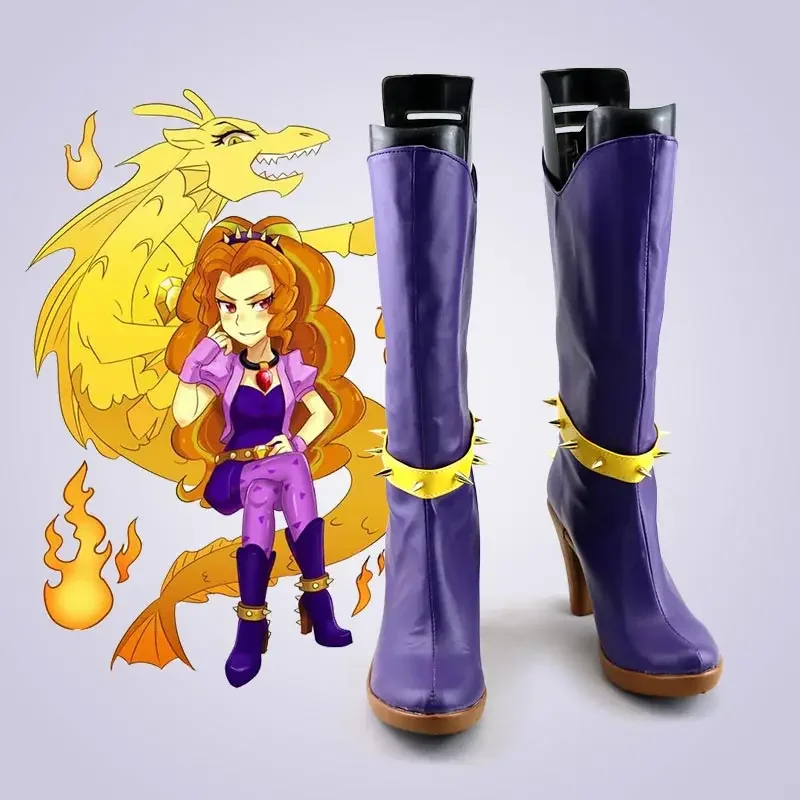 Anime Equestria Girls Adagio Dazzle Cosplay Kostuum Schoenen Handgemaakte Paarse Kunstleer Laarzen