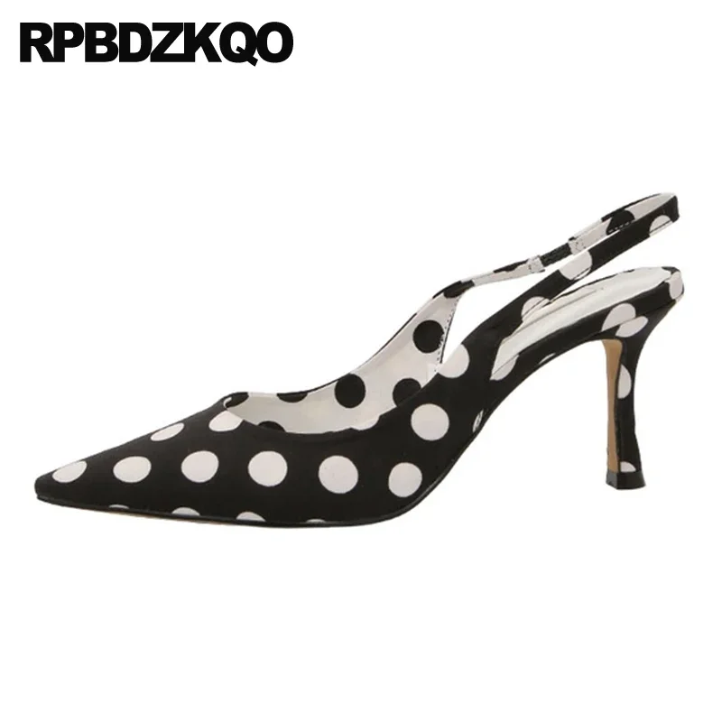 Kitten Heel Plus Size Pumps Stiletto Holiday Sandals High Heels Slingback Pointed Toe Shoes Nice Women Polka Dot 33 Small Medium