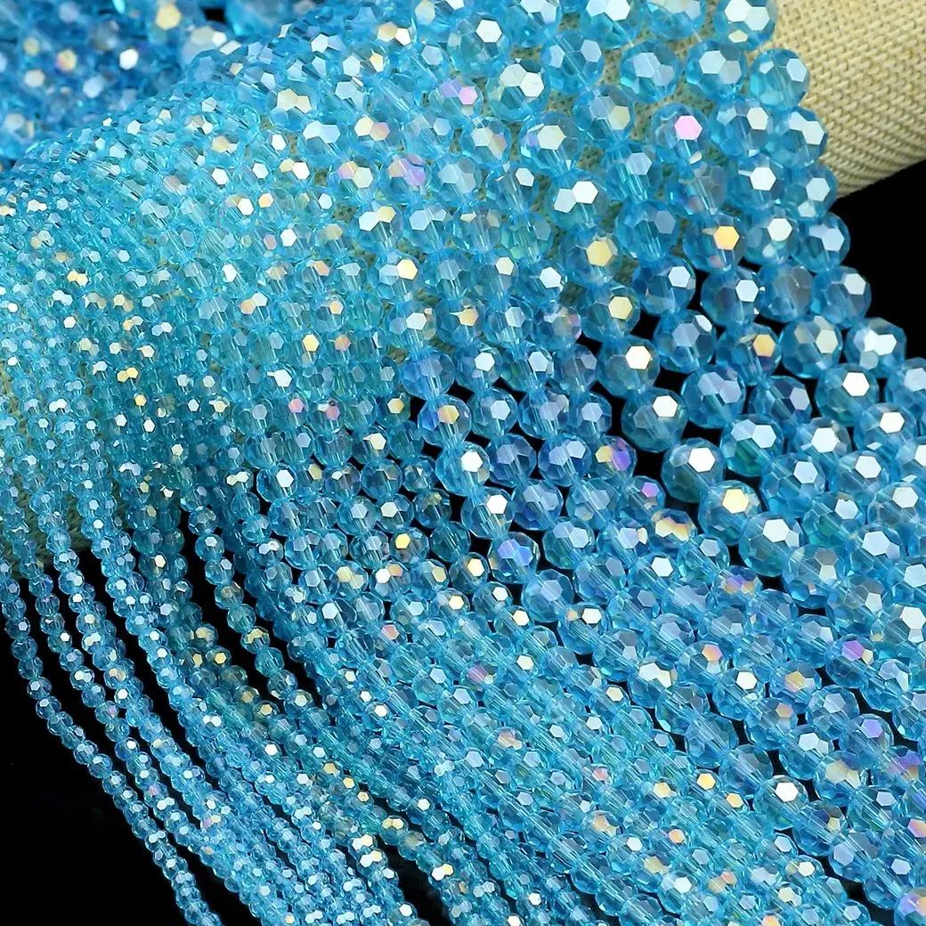 Cuentas de cristal austriaco en forma de fútbol, cuentas sueltas redondas de cristal azul Lago, 3, 4, 6, 8 y 10mm para fabricación de joyas, collar de pulsera DIY
