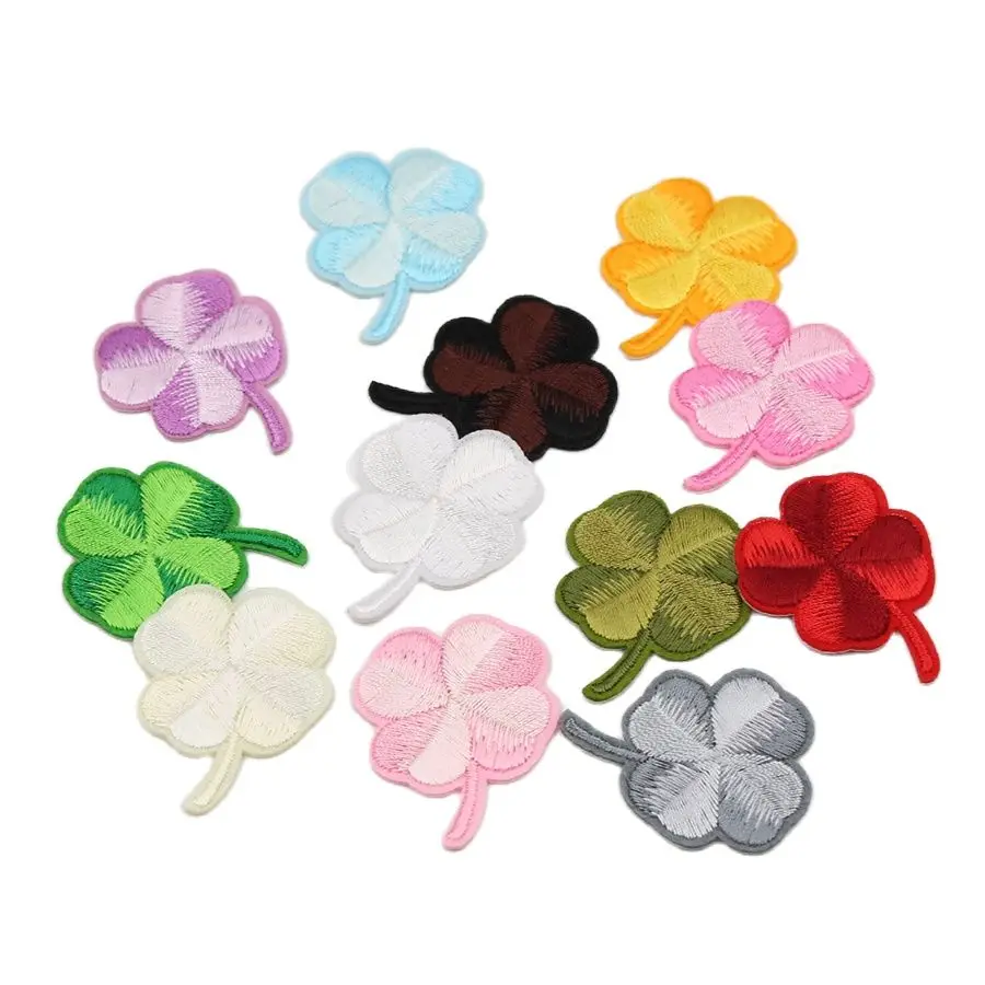 10pcs Iron On Clover Patches for Clothes Bags Shoes Embroidered Leaf Stickers DIY Sewing T Shirts Dress Jeans Appliqued Badge