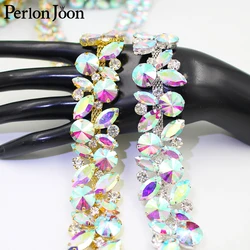 3cm Width Silver AB Color  Glass Theme Rhinestone Trim Gold AB Crystal Chain Wedding Dress Shoes Belt Accessories ML155